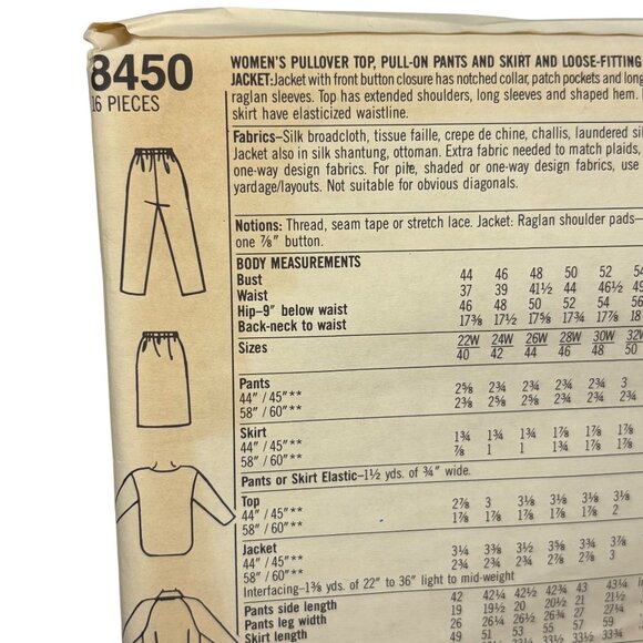 Simplicity 8450 Misses Pullover Top Pants Skirt & Loose-Fitting Jacket Sewing Pa - Picture 3 of 3
